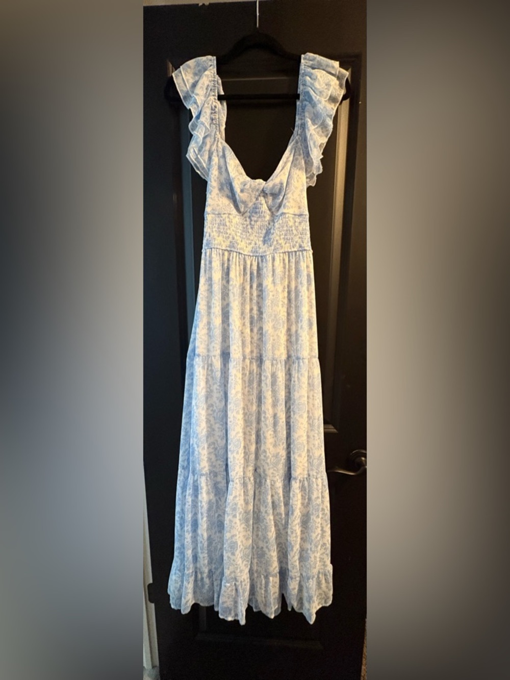 Altard state Blue Floral Ruffle Maxi Dress - Lightweight Summer Style